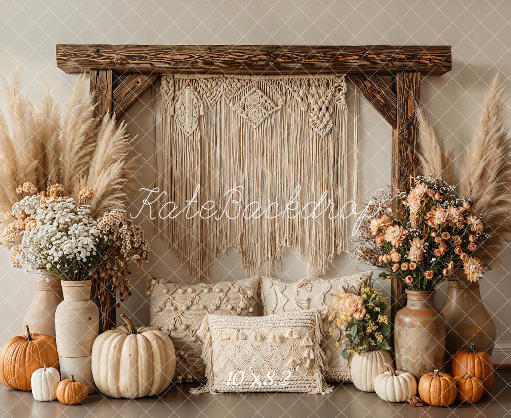 Kate Boho Macrame Pampas Pumpkins Neutral Backdrop Designed by Emetselch - Image 6