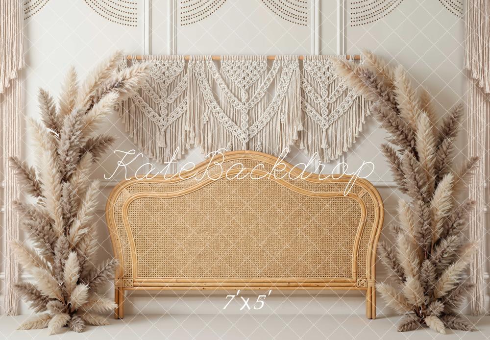 Kate Boho Macrame Headboard Rattan Pampas Backdrop Designed by Mini MakeBelieve