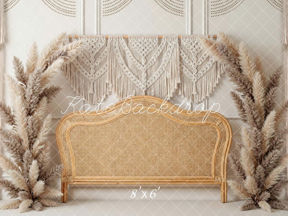Kate Boho Macrame Headboard Rattan Pampas Backdrop Designed by Mini MakeBelieve - Image 3