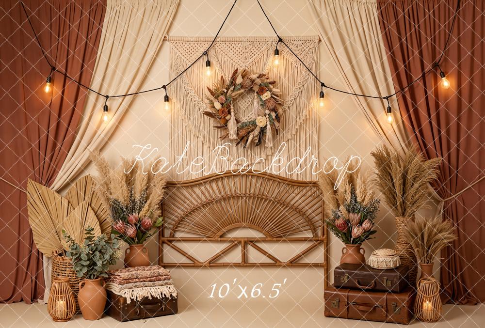 Kate Boho Macrame Rattan Pampas Grass Fleece Backdrop Designed by Emetselch - Image 2