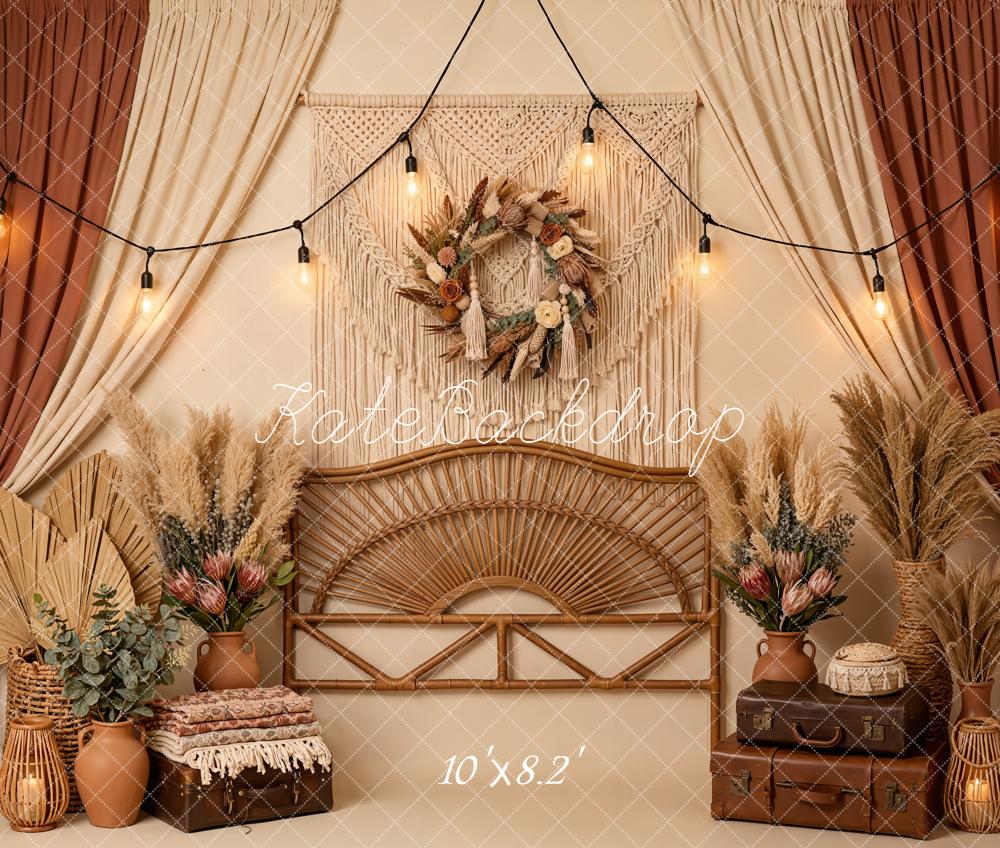 Kate Boho Macrame Rattan Pampas Grass Fleece Backdrop Designed by Emetselch - Image 3