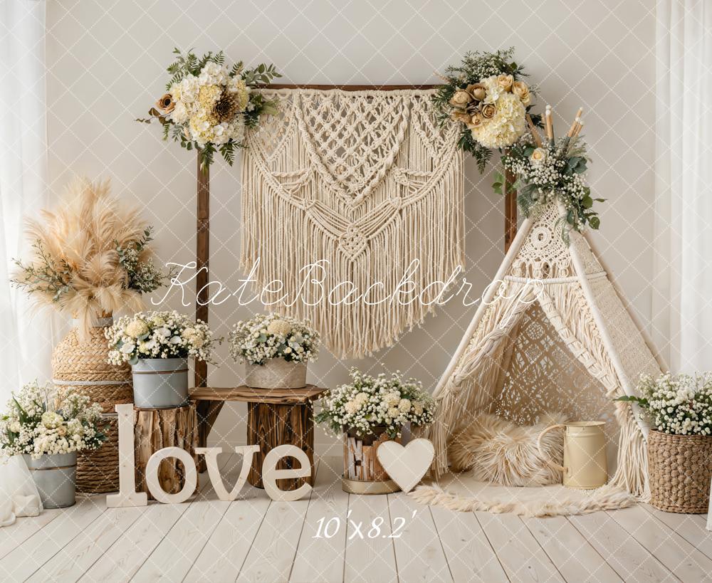 Kate Boho Macrame Teepee Fleece Backdrop Designed by Emetselch - Image 3
