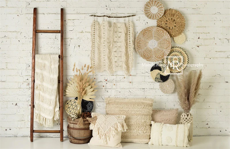 Kate Boho Macrame Wall with Baskets and Ladder Backdrop Designed by Mandy Ringe Photography - Image 2