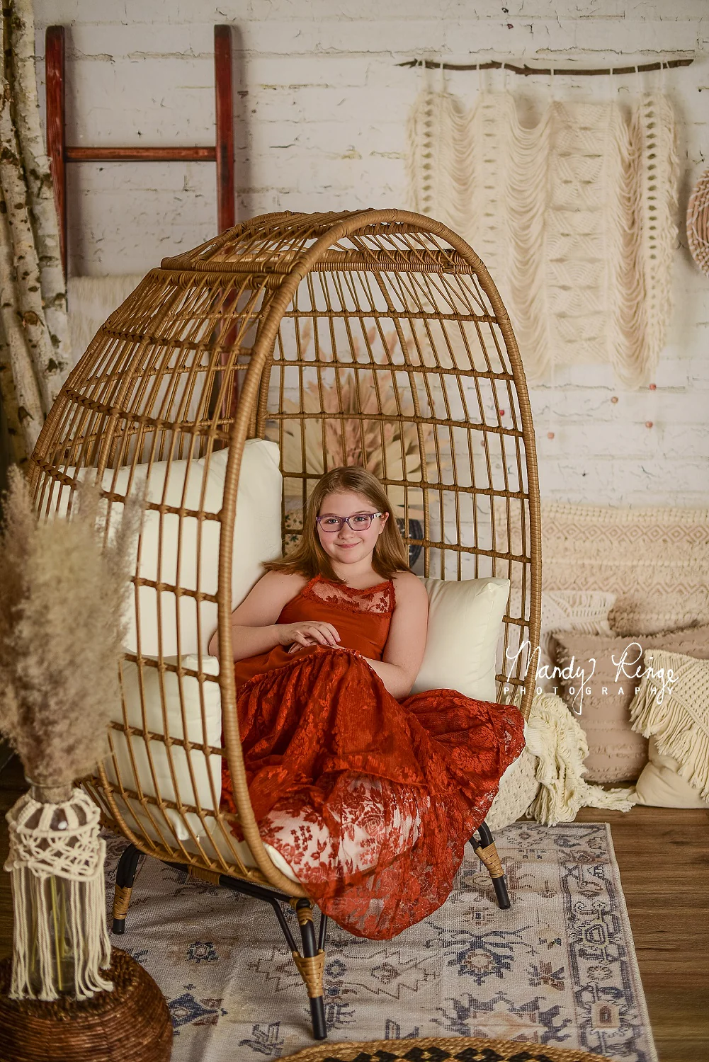 Kate Boho Macrame Wall with Baskets and Ladder Backdrop Designed by Mandy Ringe Photography - Image 3