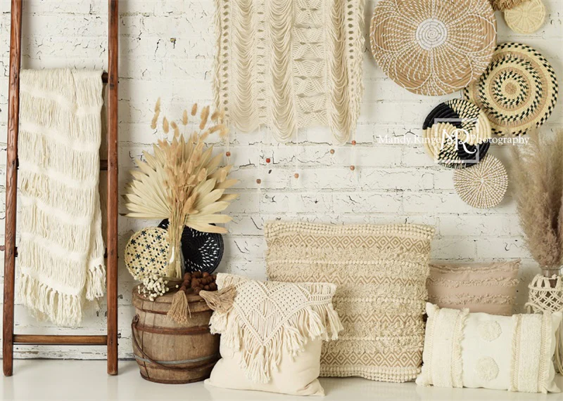 Kate Boho Macrame Wall with Baskets and Ladder Backdrop Designed by Mandy Ringe Photography - Image 4