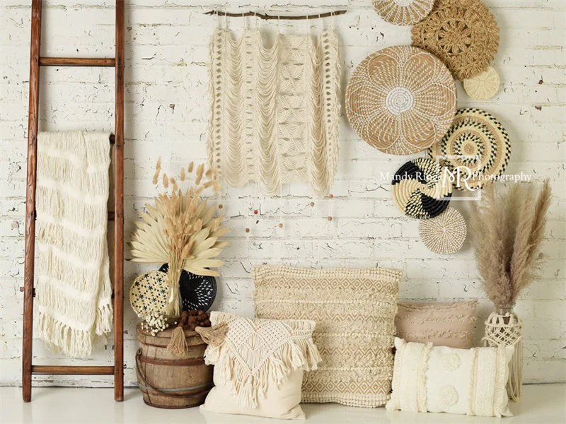 Kate Boho Macrame Wall with Baskets and Ladder Backdrop Designed by Mandy Ringe Photography - Image 6