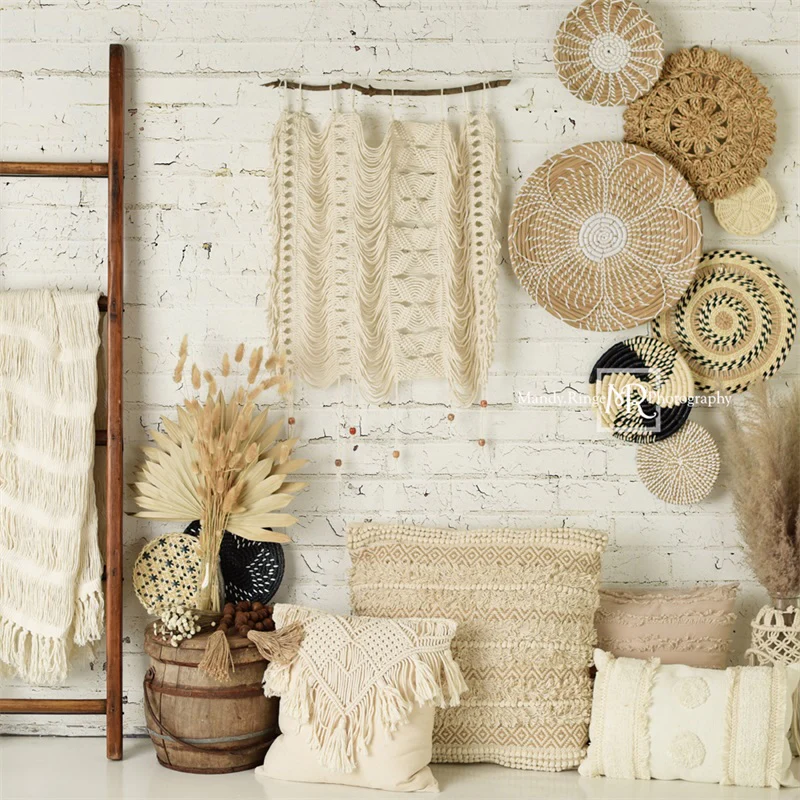 Kate Boho Macrame Wall with Baskets and Ladder Backdrop Designed by Mandy Ringe Photography - Image 8