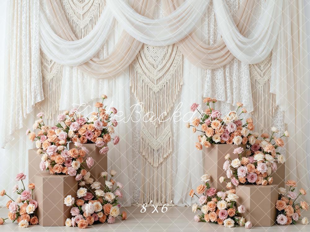 Kate Boho Macrame Wedding Floral Beige Backdrop Designed by Mini MakeBelieve - Image 3