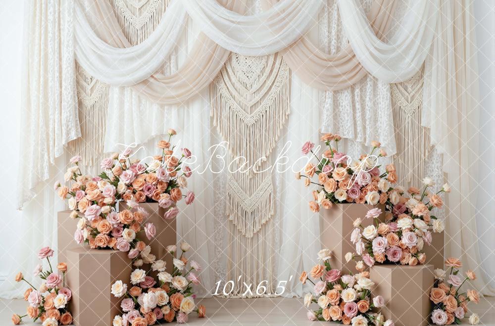 Kate Boho Macrame Wedding Floral Beige Backdrop Designed by Mini MakeBelieve - Image 4