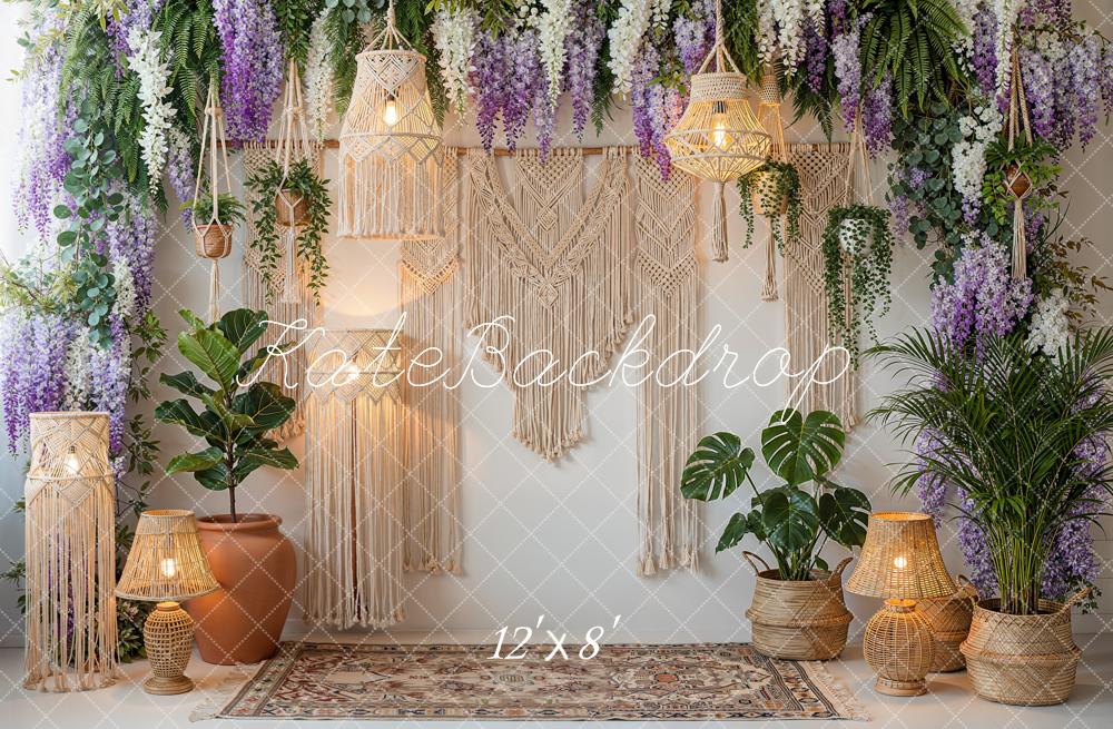 Kate Boho Macrame Wisteria Lamps Plants Fleece Backdrop Designed by Emetselch - Image 4