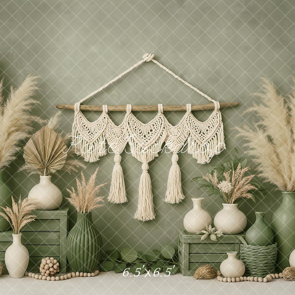 Kate Boho Mini Green Macrame Vase Backdrop Designed by Ashley Paul - Image 2