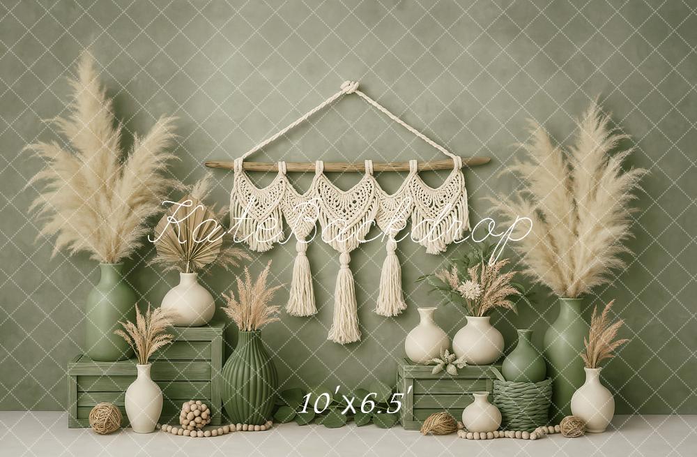 Kate Boho Mini Green Macrame Vase Backdrop Designed by Ashley Paul - Image 3