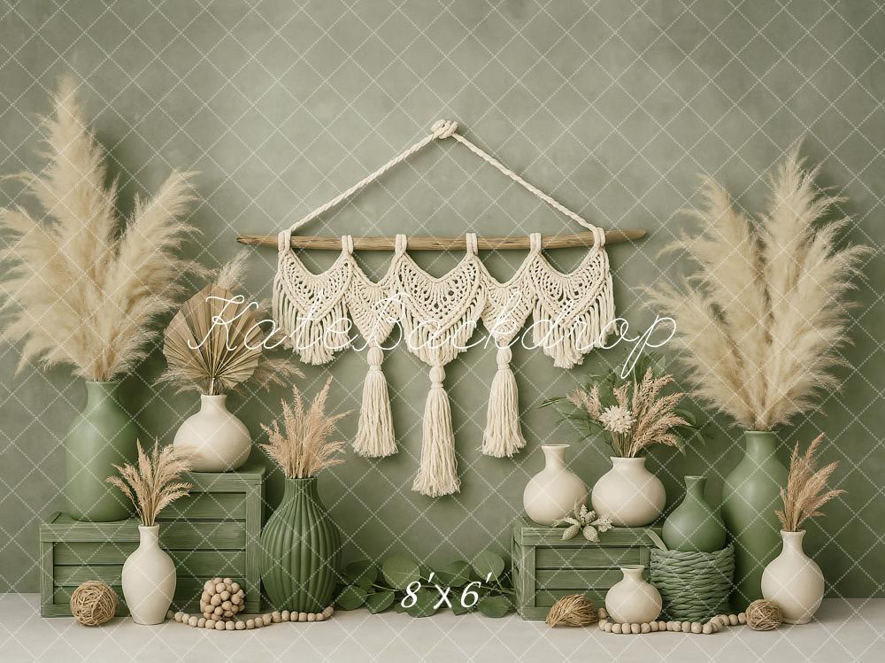 Kate Boho Mini Green Macrame Vase Backdrop Designed by Ashley Paul - Image 4