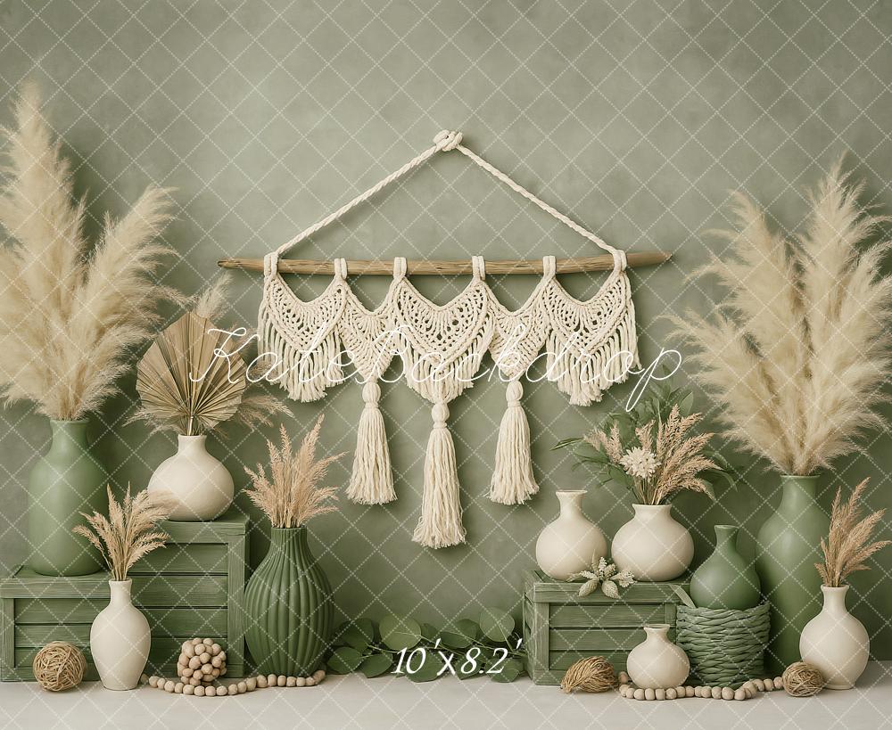 Kate Boho Mini Green Macrame Vase Backdrop Designed by Ashley Paul - Image 5