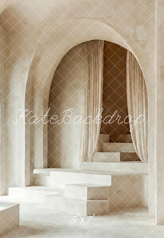 Kate Boho Neutral Minimalist Arch Cascading Stairs Backdrop Designed by Emetselch - Image 2