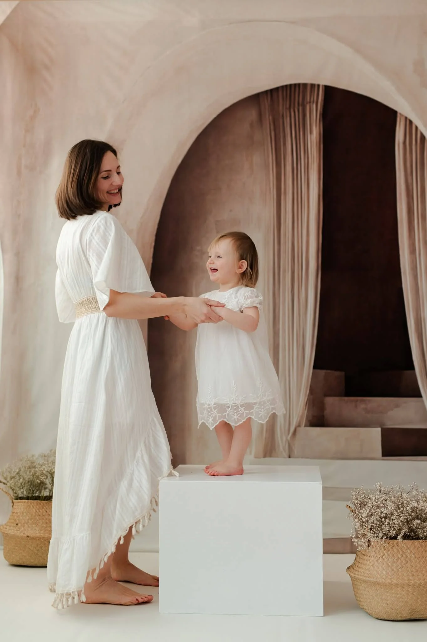 Kate Boho Neutral Minimalist Arch Cascading Stairs Backdrop Designed by Emetselch - Image 4