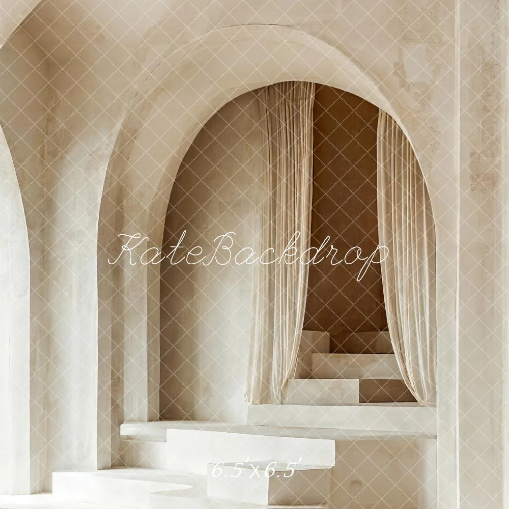 Kate Boho Neutral Minimalist Arch Cascading Stairs Backdrop Designed by Emetselch - Image 6