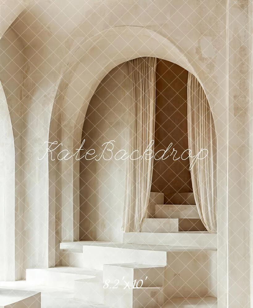 Kate Boho Neutral Minimalist Arch Cascading Stairs Backdrop Designed by Emetselch - Image 7
