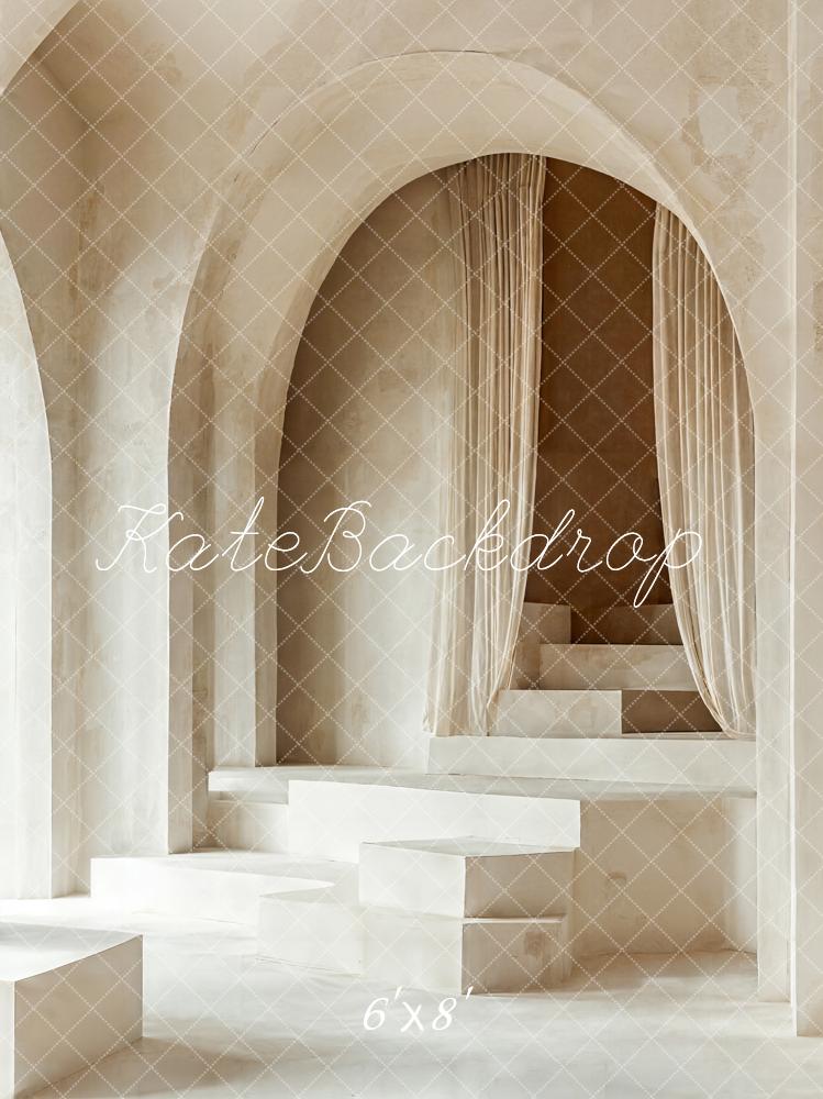 Kate Boho Neutral Minimalist Arch Cascading Stairs Backdrop Designed by Emetselch - Image 8