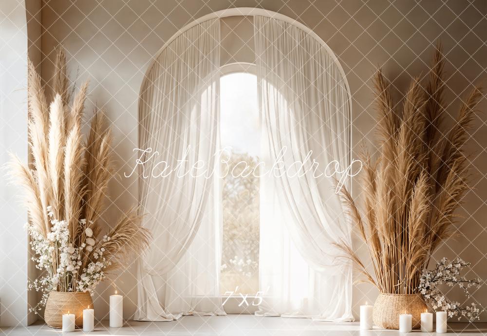 Kate Boho Pampas Grass Candles Arch Window Backdrop Designed by Emetselch - Image 2