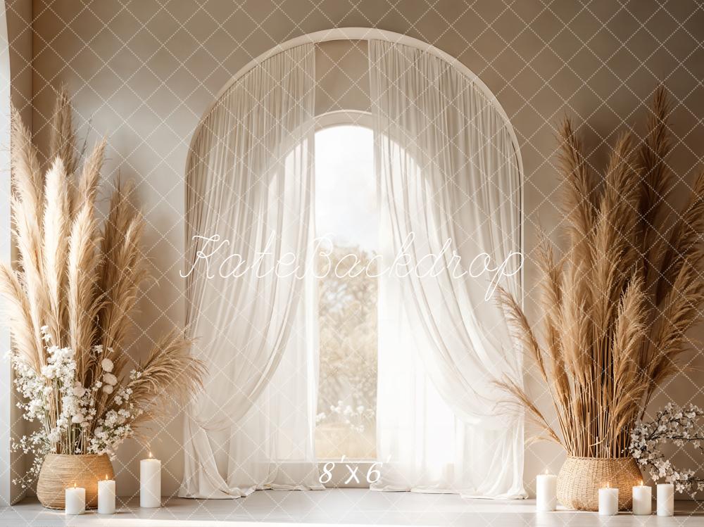 Kate Boho Pampas Grass Candles Arch Window Backdrop Designed by Emetselch - Image 4