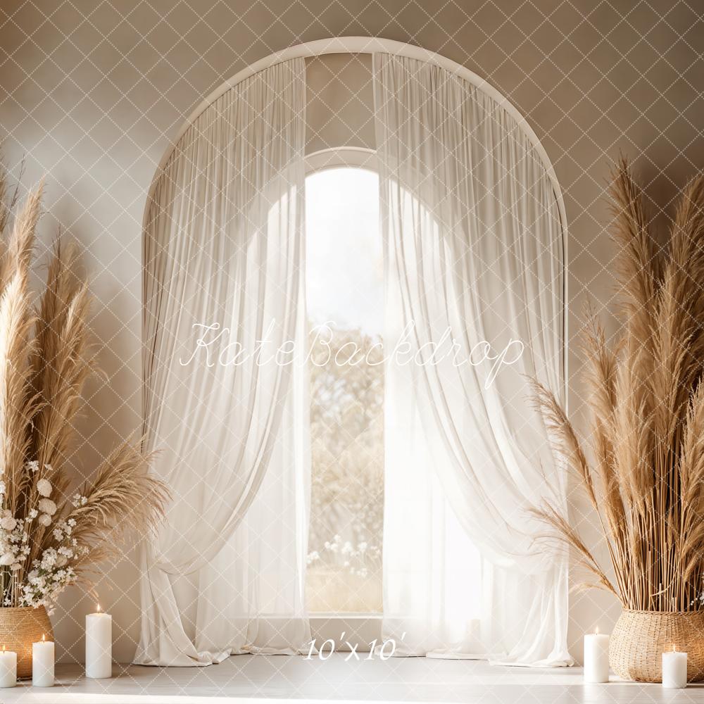 Kate Boho Pampas Grass Candles Arch Window Backdrop Designed by Emetselch - Image 8