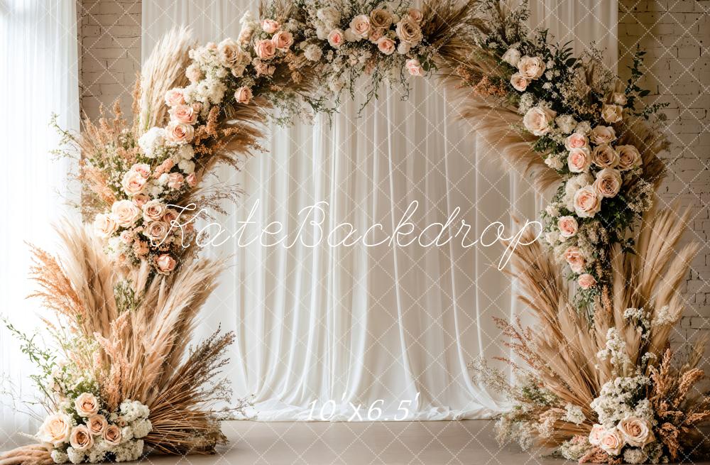 Kate Boho Pampas Grass Flower Arch Fleece Backdrop Designed by Emetselch - Image 2