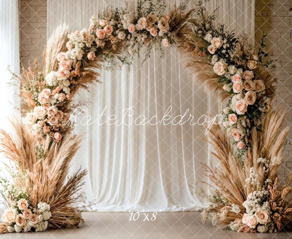Kate Boho Pampas Grass Flower Arch Fleece Backdrop Designed by Emetselch - Image 3