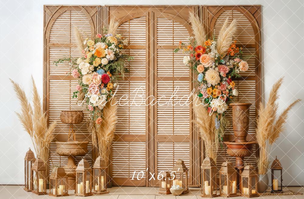 Kate Boho Pampas Lanterns Fleece Backdrop Designed by Emetselch - Image 2