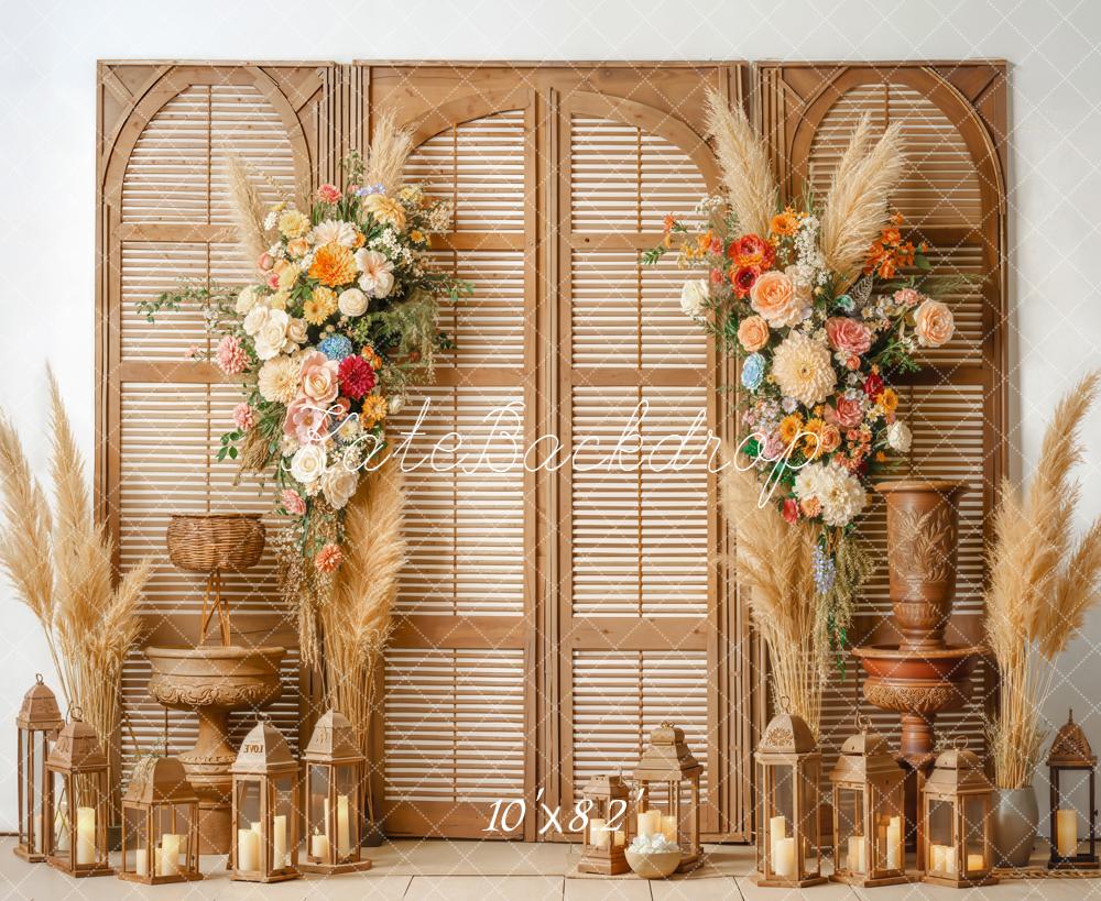 Kate Boho Pampas Lanterns Fleece Backdrop Designed by Emetselch - Image 3