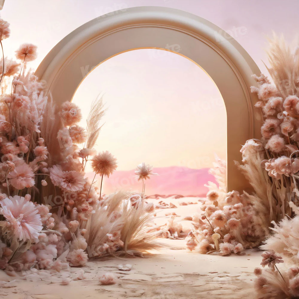 Kate Boho Pink Flowers Reed Arch Backdrop Designed by Chain Photography - Image 2