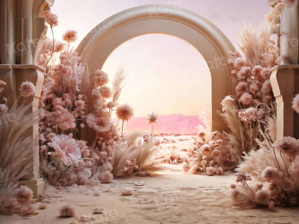Kate Boho Pink Flowers Reed Arch Backdrop Designed by Chain Photography - Image 3