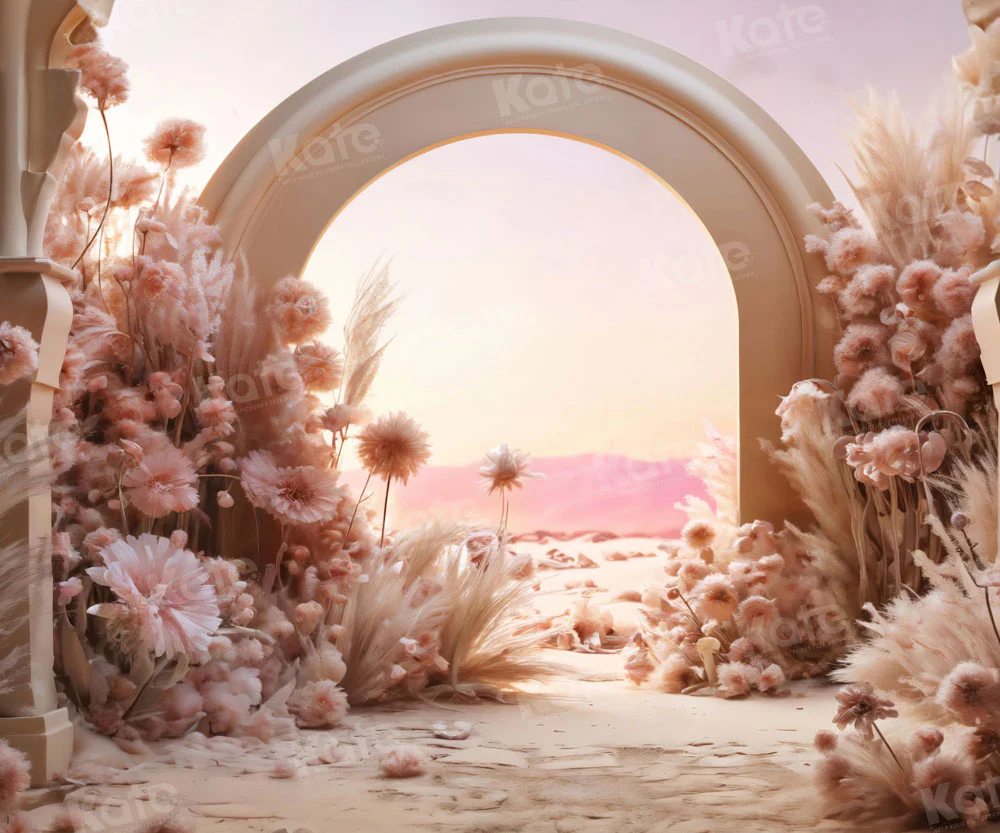 Kate Boho Pink Flowers Reed Arch Backdrop Designed by Chain Photography - Image 4
