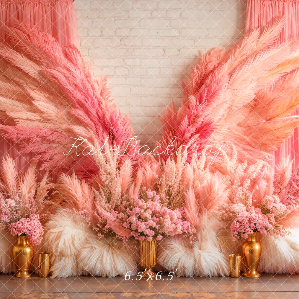 Kate Boho Pink Wings Floral Backdrop Designed by Emetselch - Image 2