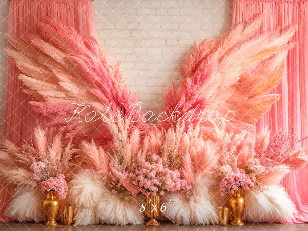 Kate Boho Pink Wings Floral Backdrop Designed by Emetselch - Image 3