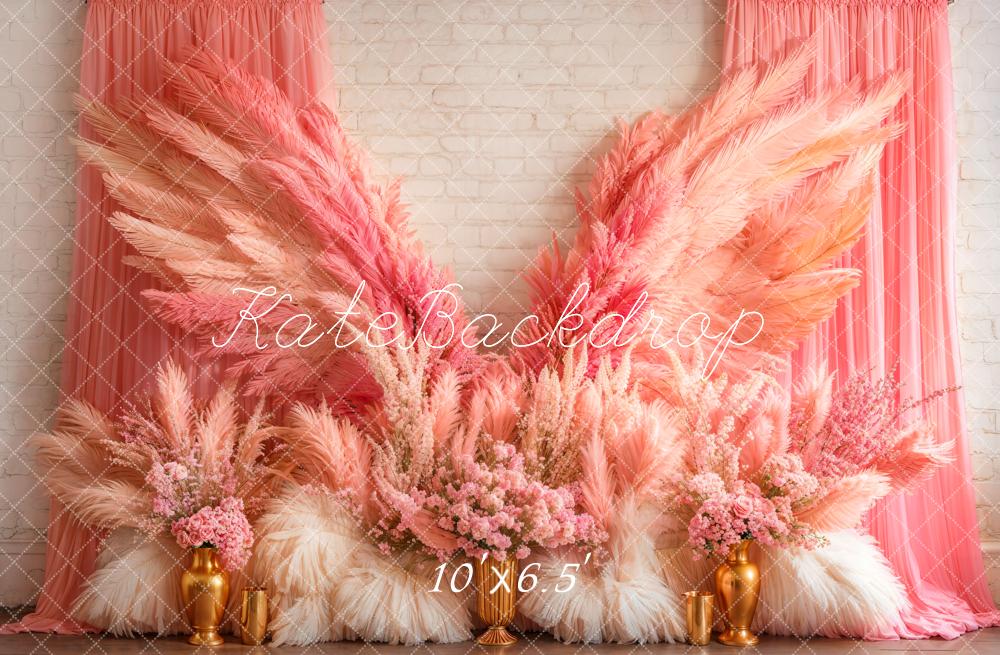 Kate Boho Pink Wings Floral Backdrop Designed by Emetselch - Image 4
