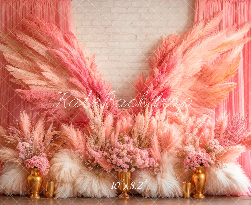 Kate Boho Pink Wings Floral Backdrop Designed by Emetselch - Image 5