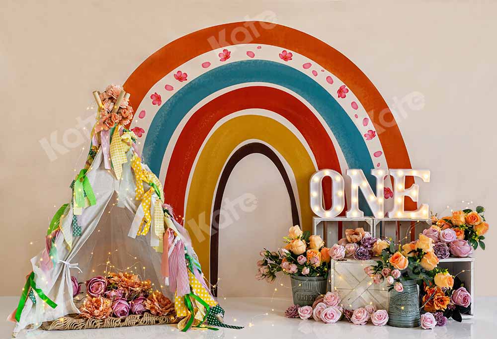 Kate Boho Rainbow Birthday Cake Smash Backdrop Designed by Emetselch - Image 2