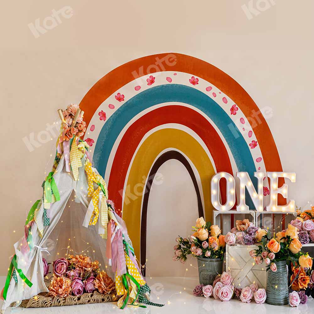 Kate Boho Rainbow Birthday Cake Smash Backdrop Designed by Emetselch - Image 3
