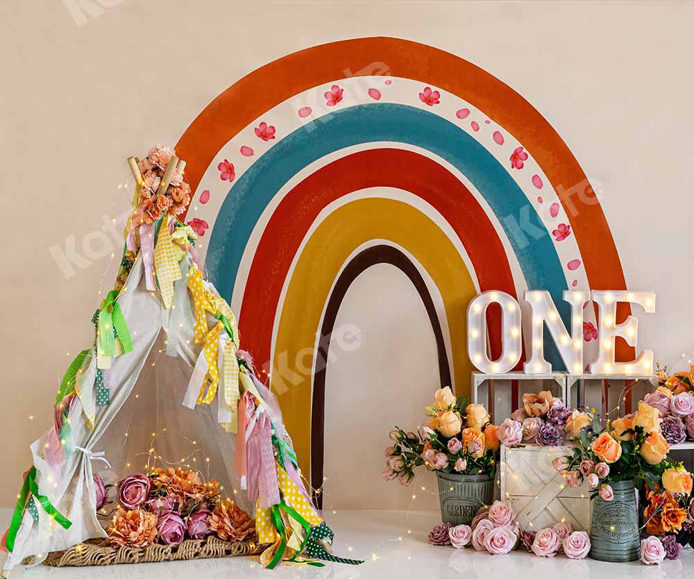 Kate Boho Rainbow Birthday Cake Smash Backdrop Designed by Emetselch - Image 4