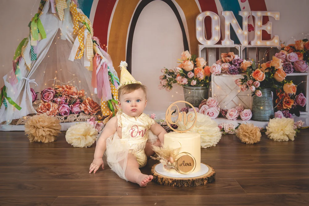 Kate Boho Rainbow Birthday Cake Smash Backdrop Designed by Emetselch - Image 5