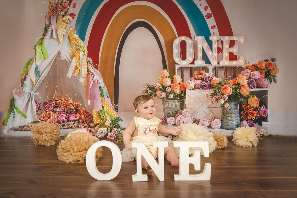 Kate Boho Rainbow Birthday Cake Smash Backdrop Designed by Emetselch - Image 6