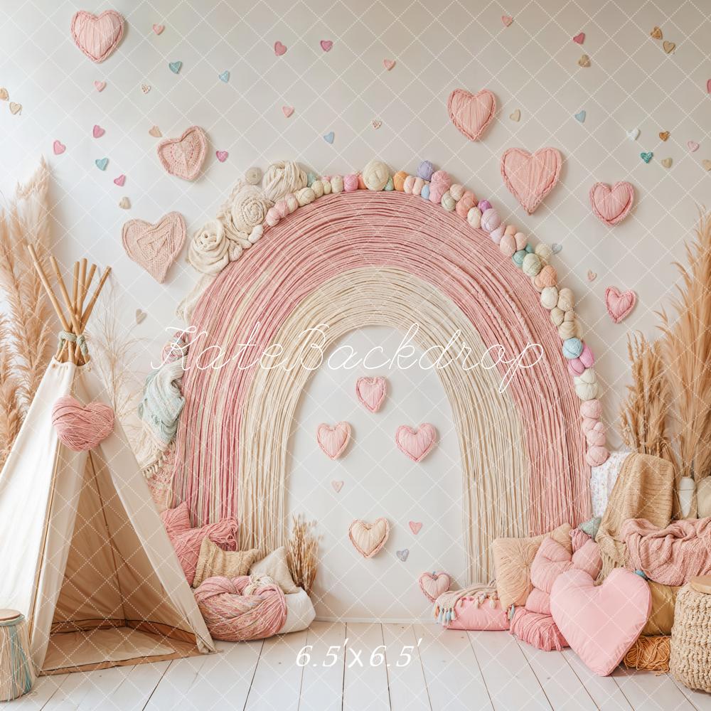 Kate Boho Rainbow Tent Hearts Pink Backdrop Designed by Emetselch - Image 5