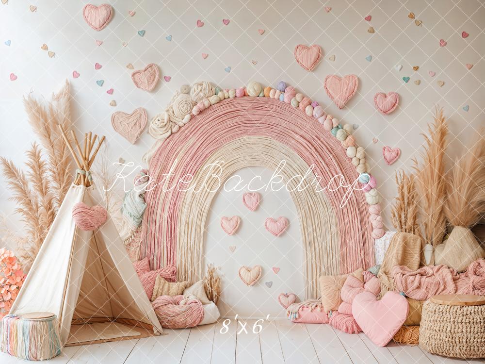 Kate Boho Rainbow Tent Hearts Pink Backdrop Designed by Emetselch - Image 6