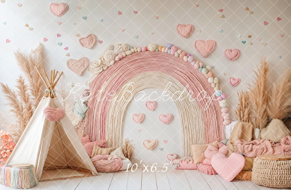 Kate Boho Rainbow Tent Hearts Pink Backdrop Designed by Emetselch - Image 7