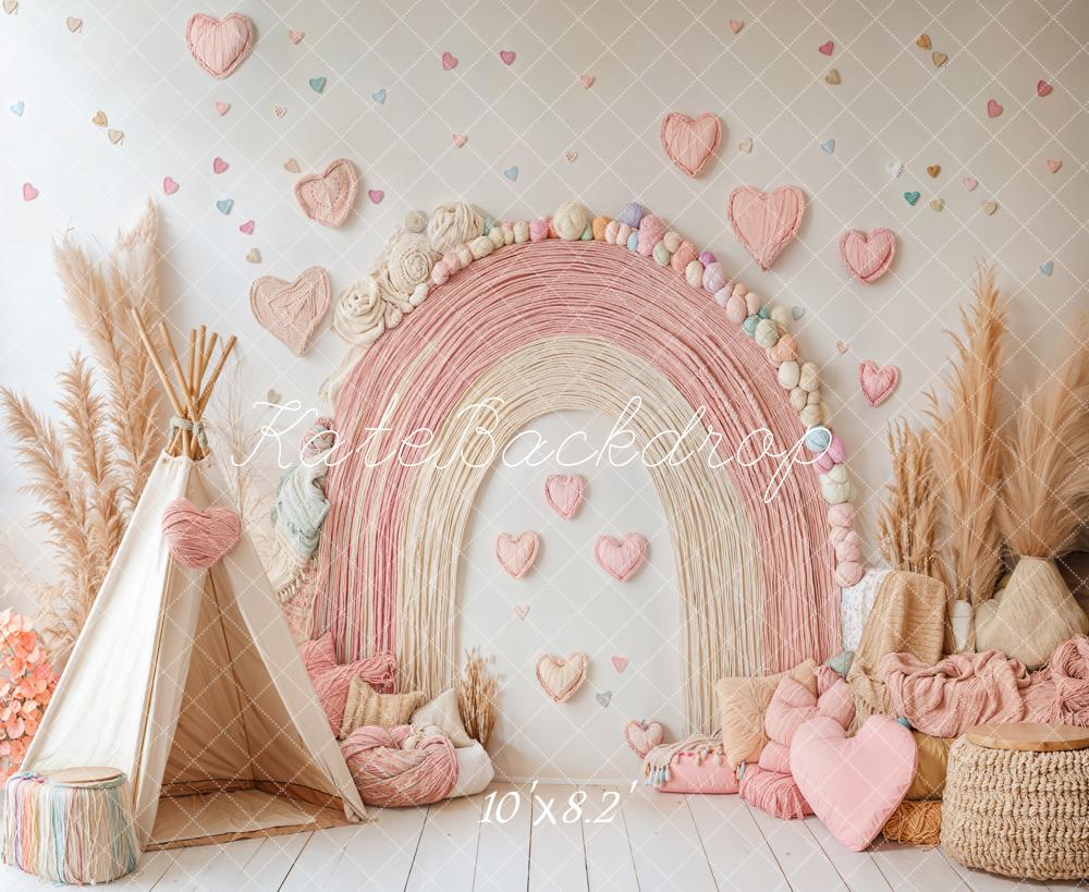 Kate Boho Rainbow Tent Hearts Pink Backdrop Designed by Emetselch - Image 8
