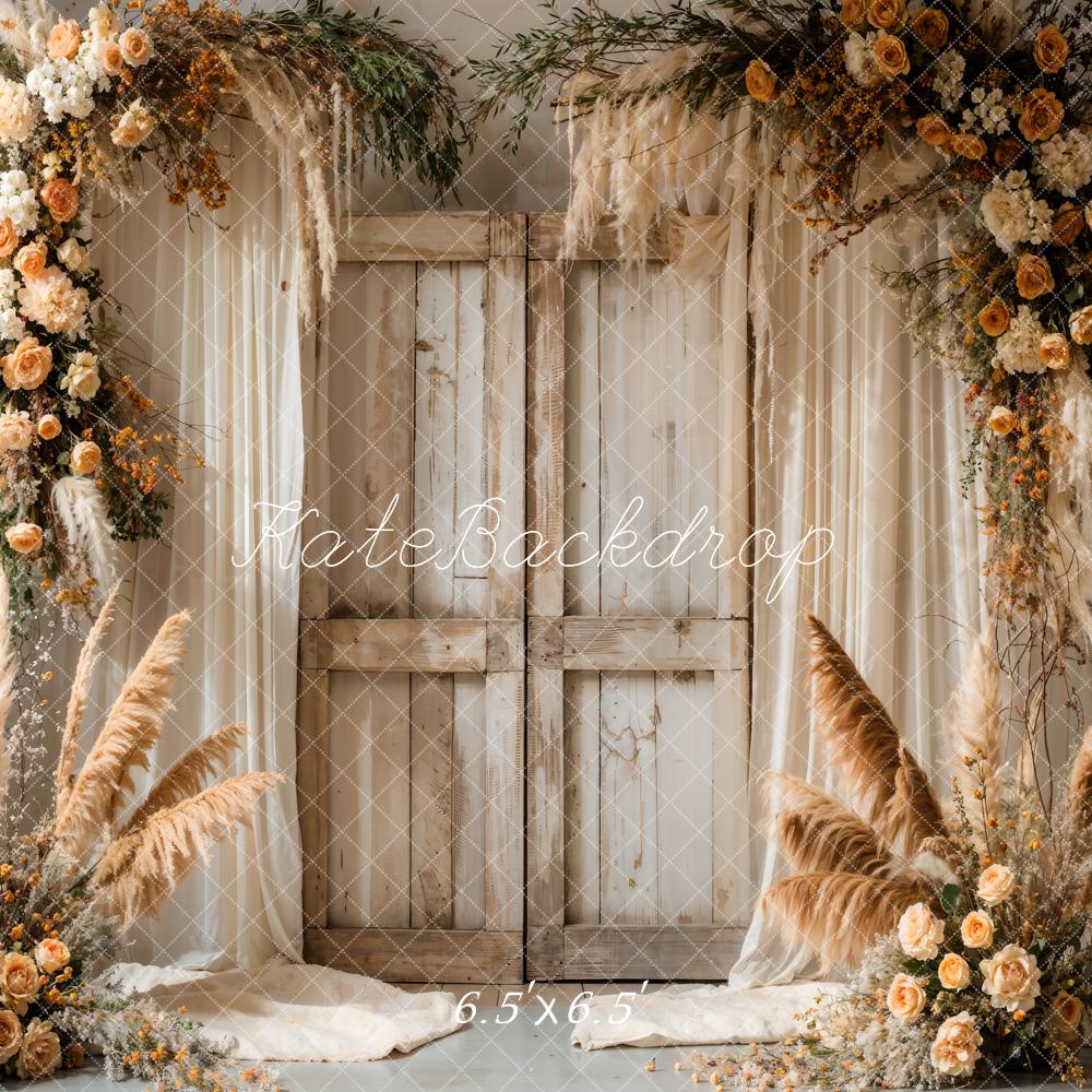 Kate Boho Reed Flower Barn Door Backdrop Designed by Emetselch - Image 2