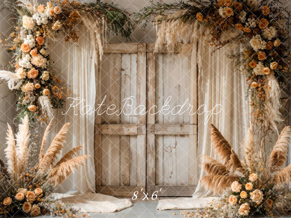Kate Boho Reed Flower Barn Door Backdrop Designed by Emetselch - Image 3