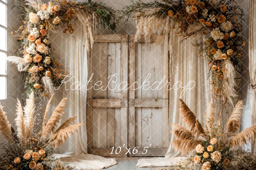 Kate Boho Reed Flower Barn Door Backdrop Designed by Emetselch - Image 4