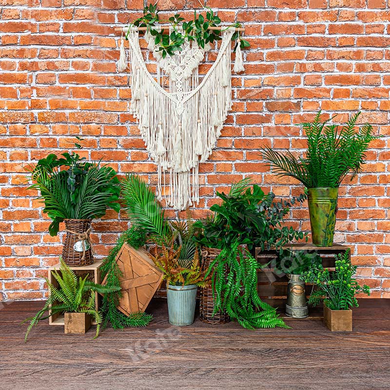 Kate Boho Retro Brick Wall and Plants Backdrop Designed by Emetselch - Image 2